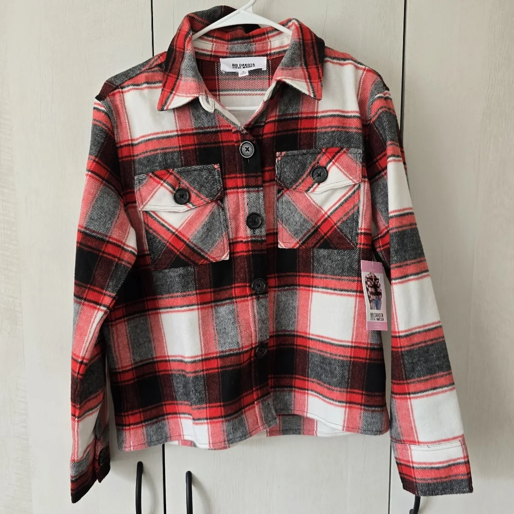 NWT BB Dakota by Steve Madden Women's Boxy Shacket Size small Racing Red Multi - Picture 2 of 5